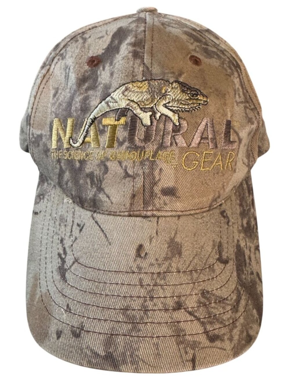 Natural Gear Camouflage Adjustable Cap With Embroidered Lizard Logo Cotton Blend